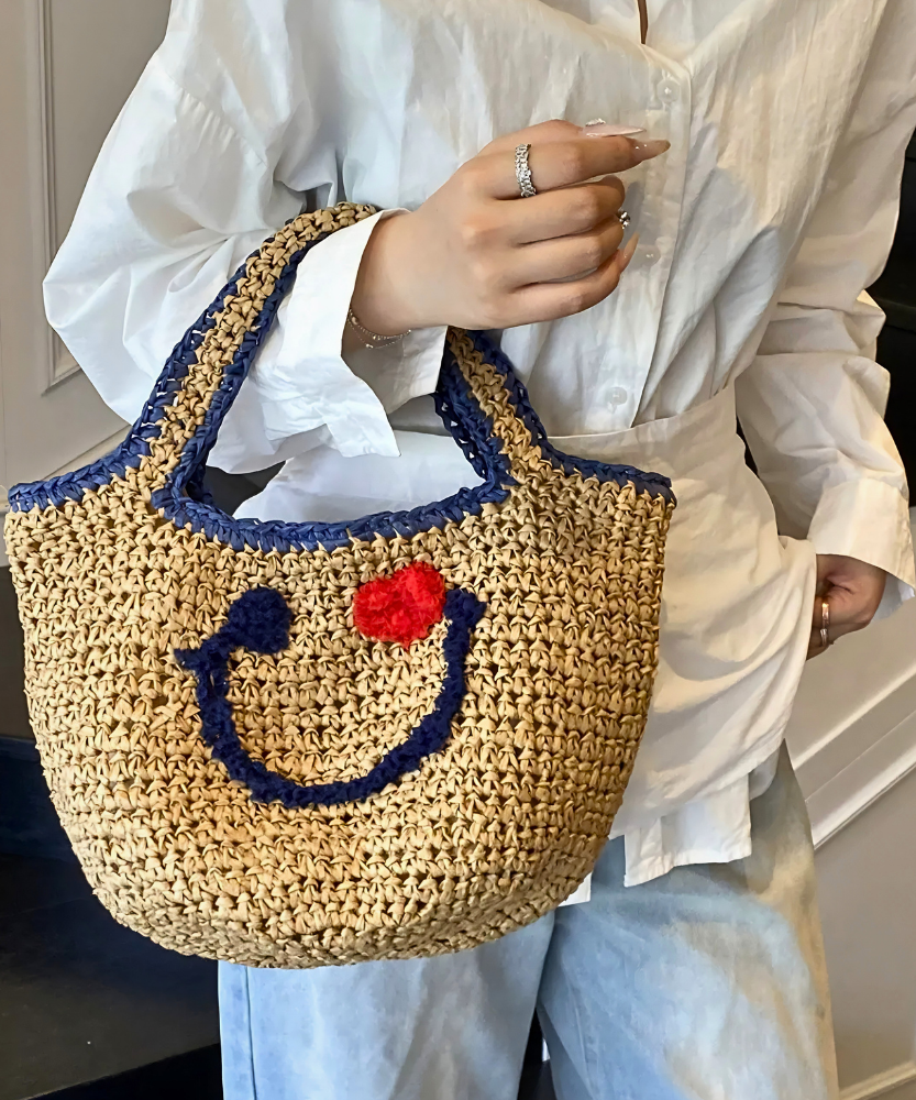 Réverie Face Motif Woven Tote Bag