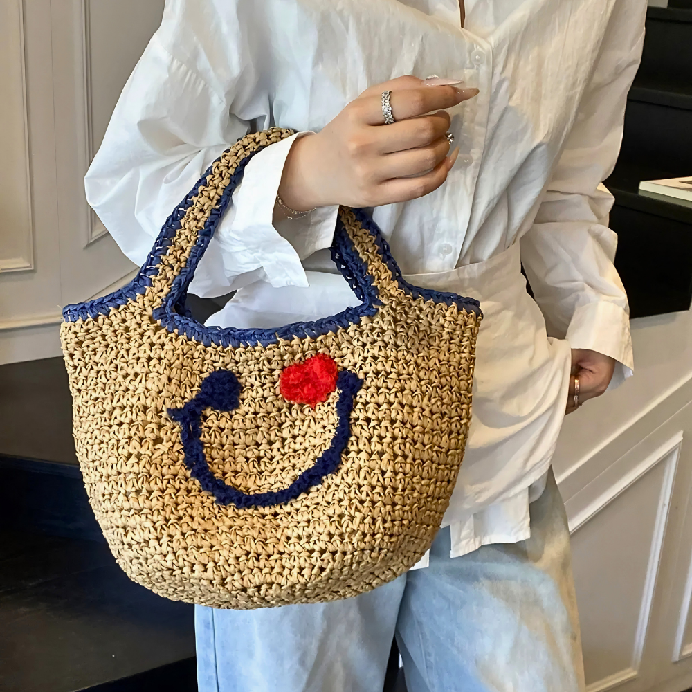 Réverie Face Motif Woven Tote Bag