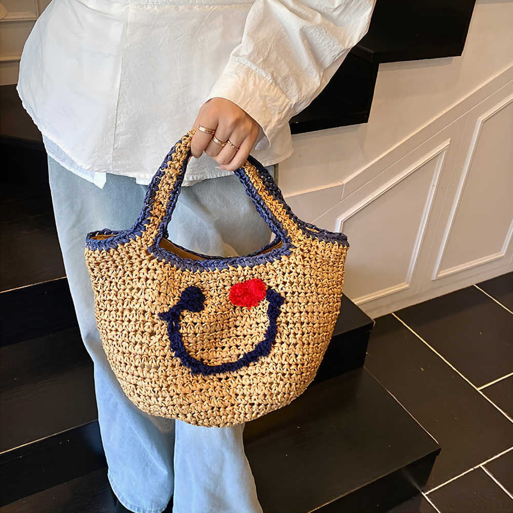 Réverie Face Motif Woven Tote Bag