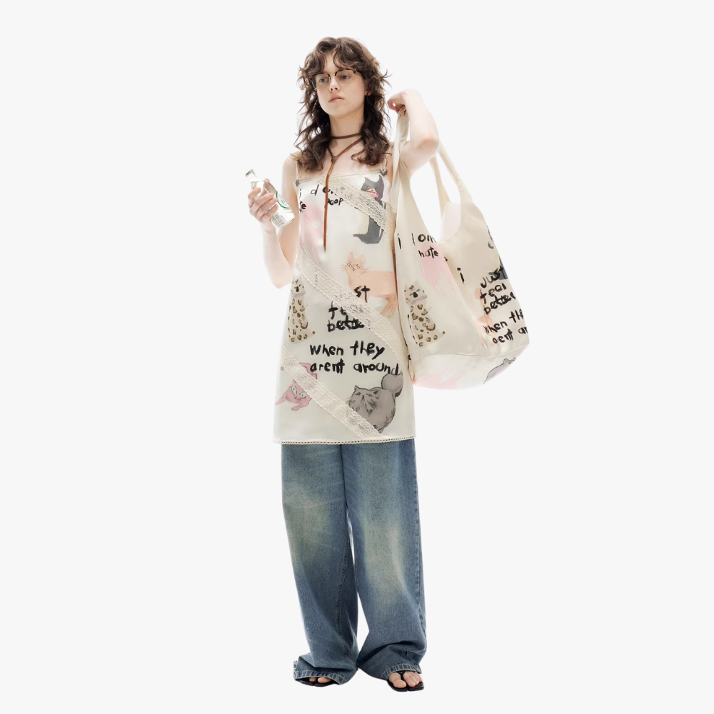 Cattéra Cat Print Oversized Shoulder Bag