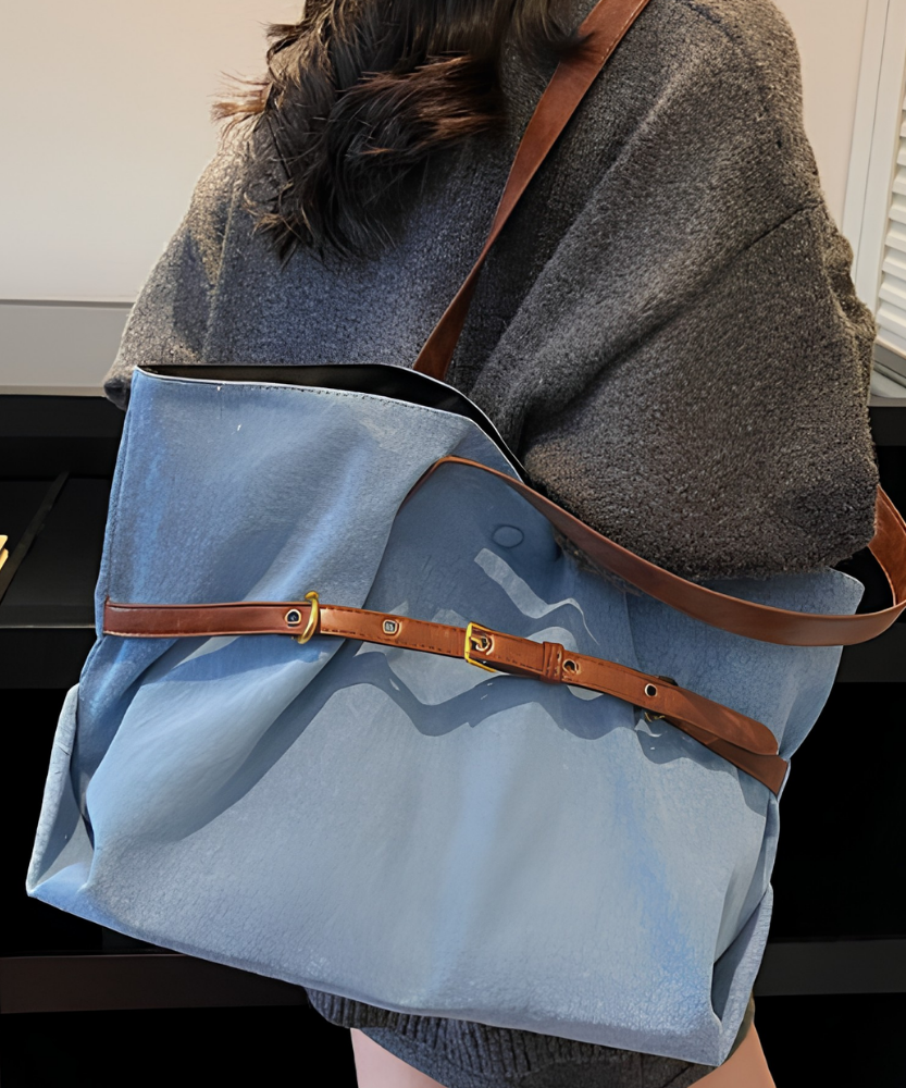 Azzira Belted Denim Tote Bag
