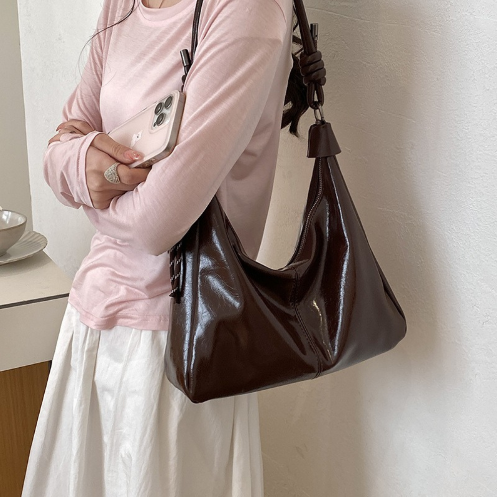 Léonie Glossy Hobo Bag