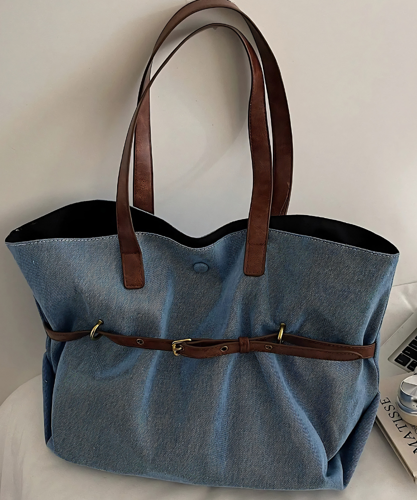 Azzira Belted Denim Tote Bag