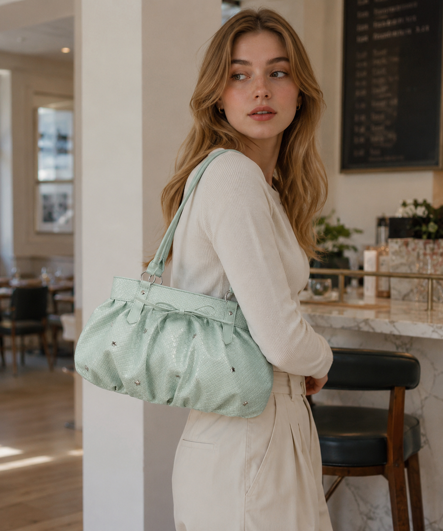 Avelisse Glossy Ruched Shoulder Bag