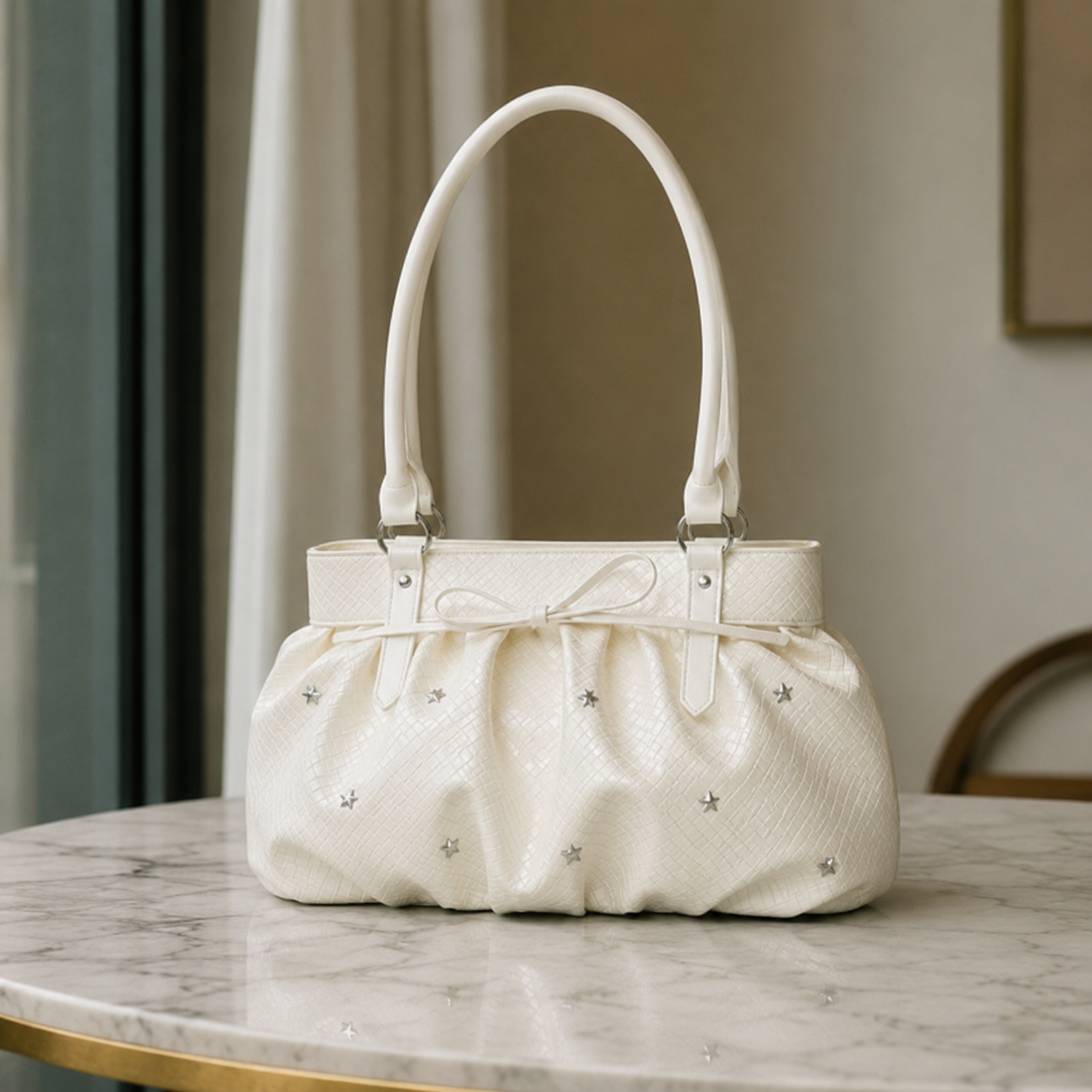 Avelisse Glossy Ruched Shoulder Bag
