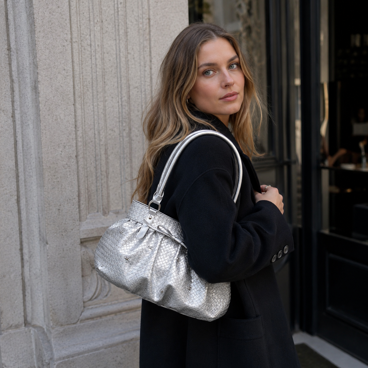 Avelisse Glossy Ruched Shoulder Bag