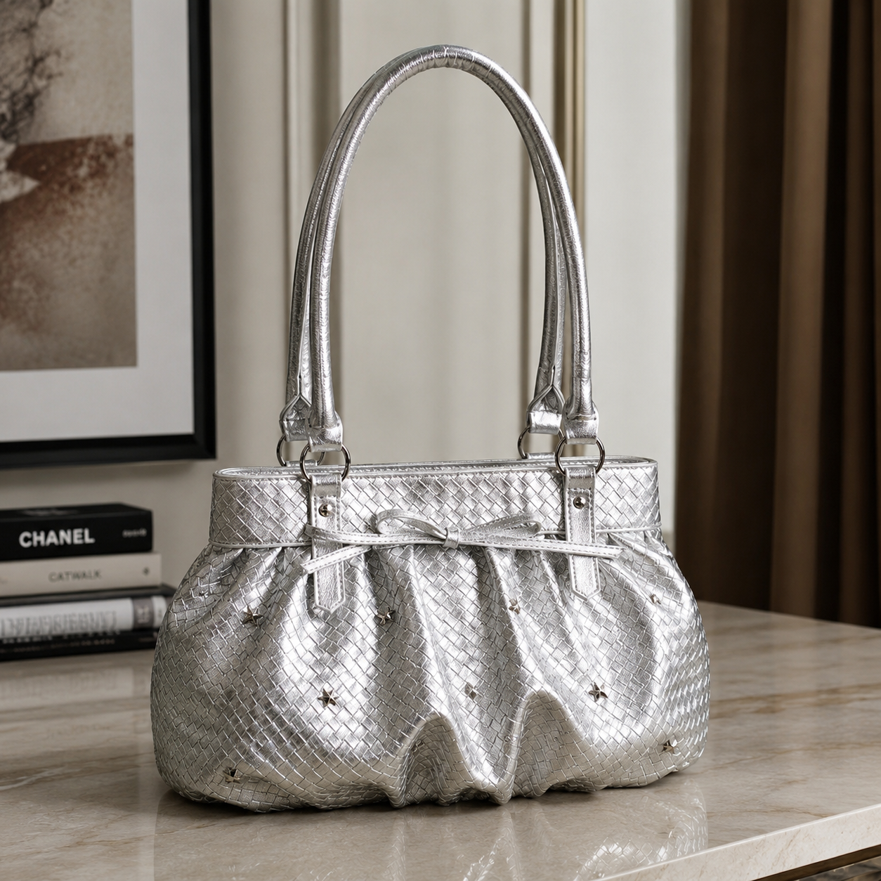 Avelisse Glossy Ruched Shoulder Bag