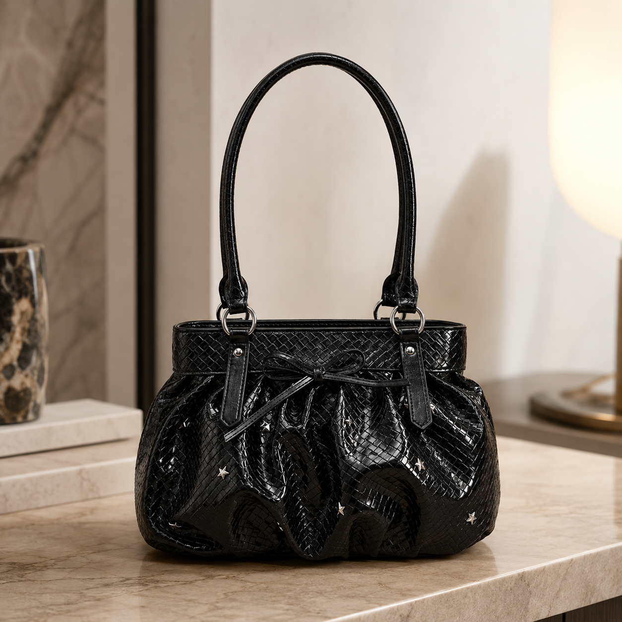 Avelisse Glossy Ruched Shoulder Bag