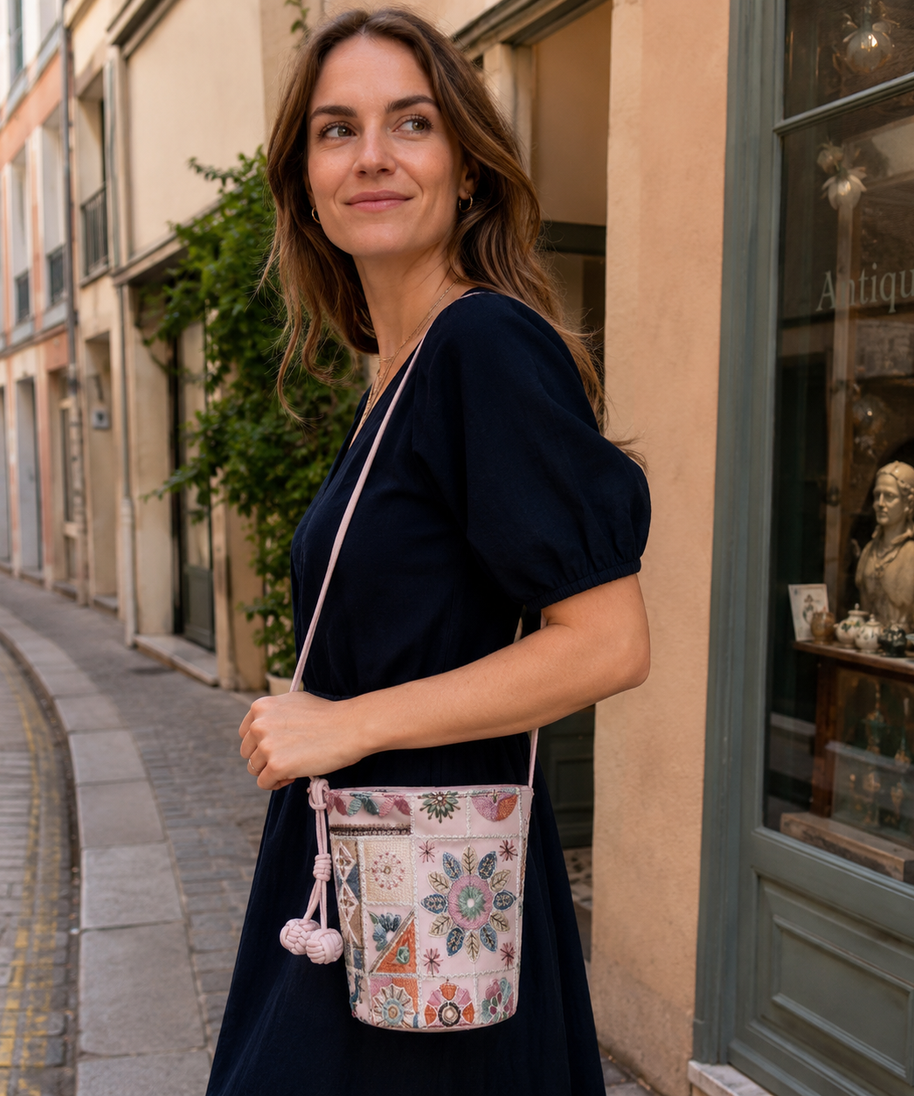 Mosaira Embroidered Bucket Bag