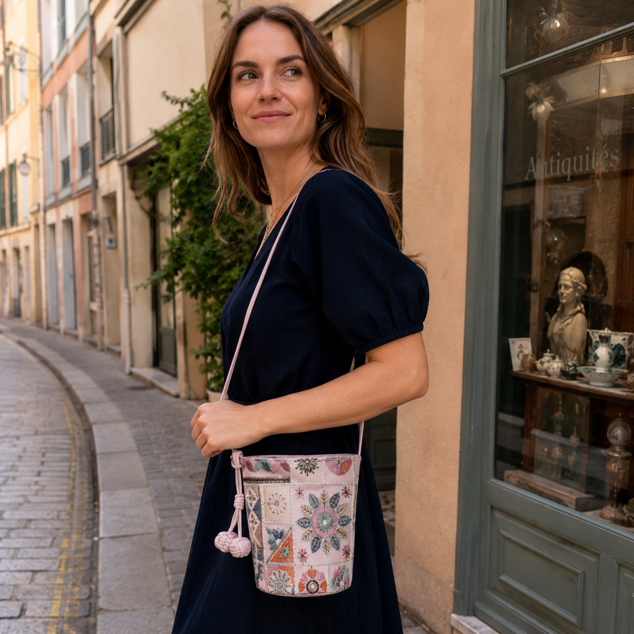 Mosaira Embroidered Bucket Bag