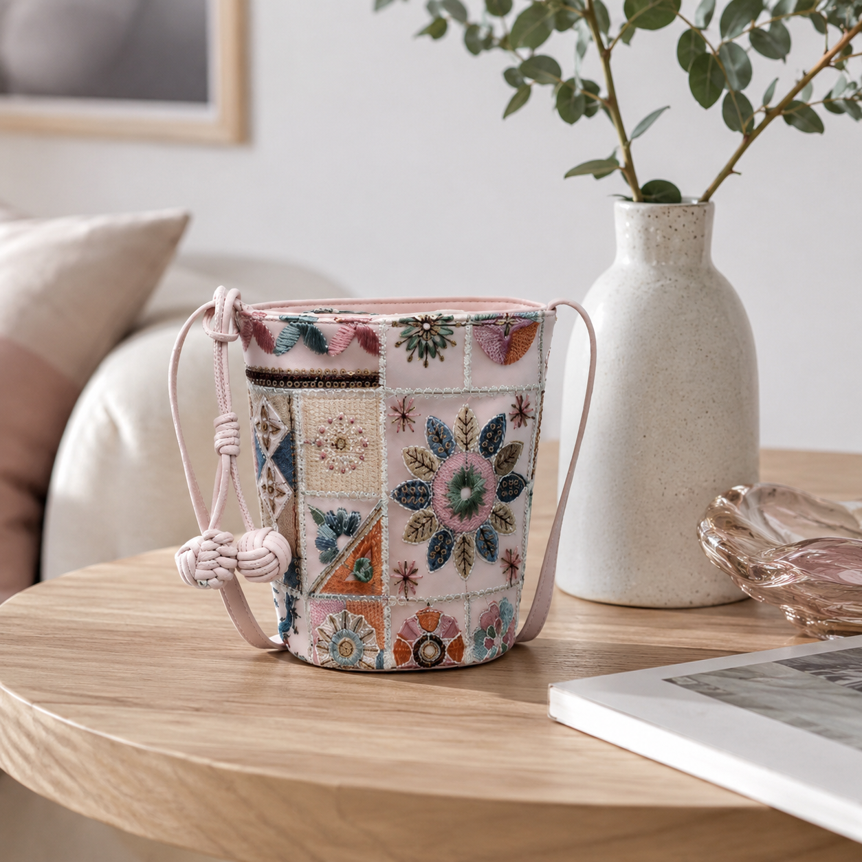 Mosaira Embroidered Bucket Bag
