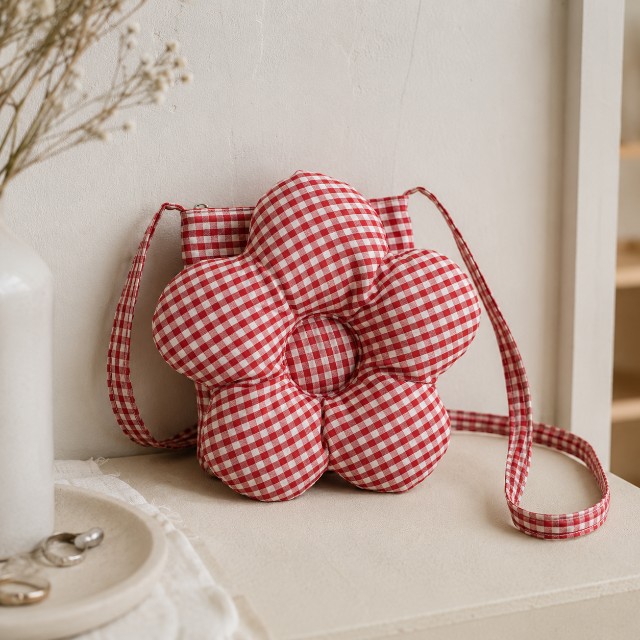 Solenne Gingham Flower Mini Shoulder Bag