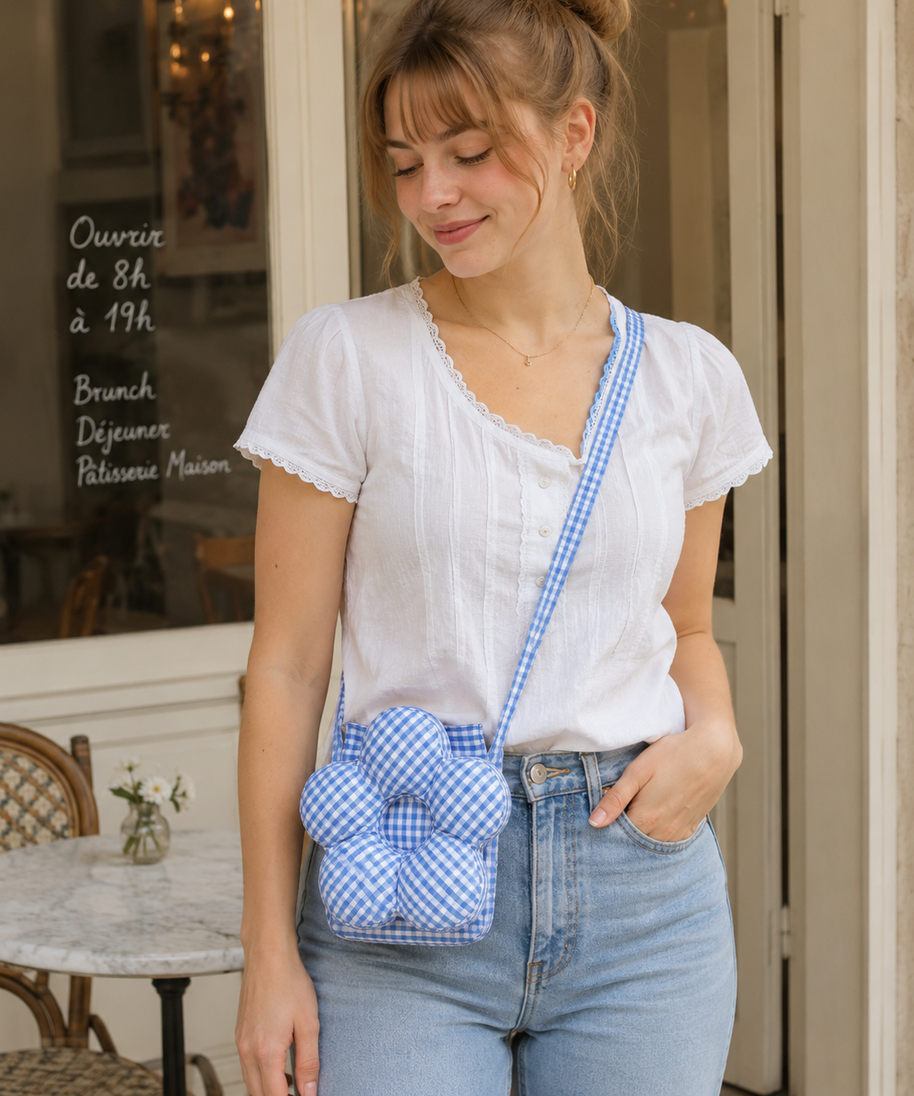 Solenne Gingham Flower Mini Shoulder Bag