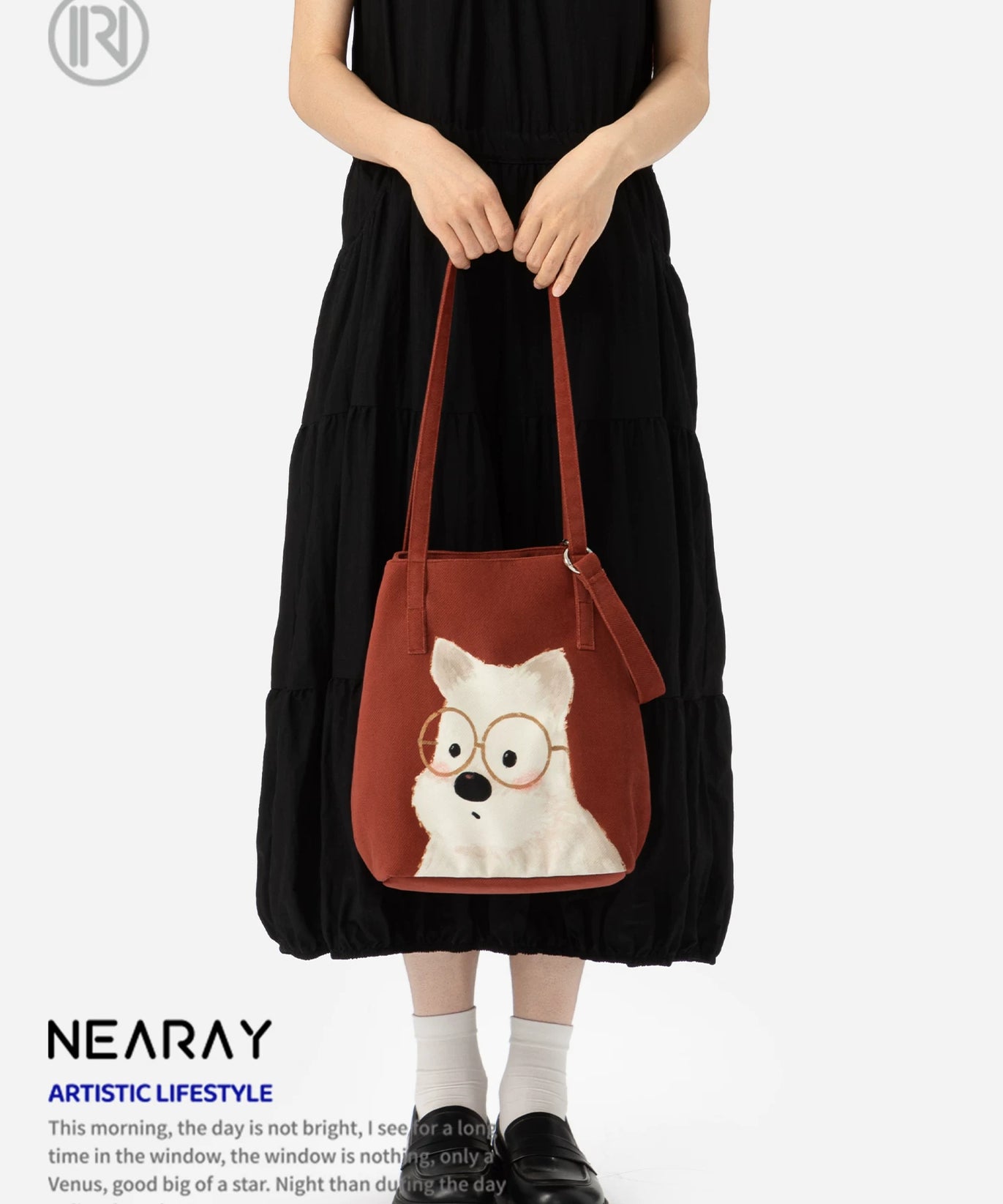 Nirui new red canvas bag, cute puppy, large capacity tote bag, versatile shoulder bag for commuting, women's gift AS