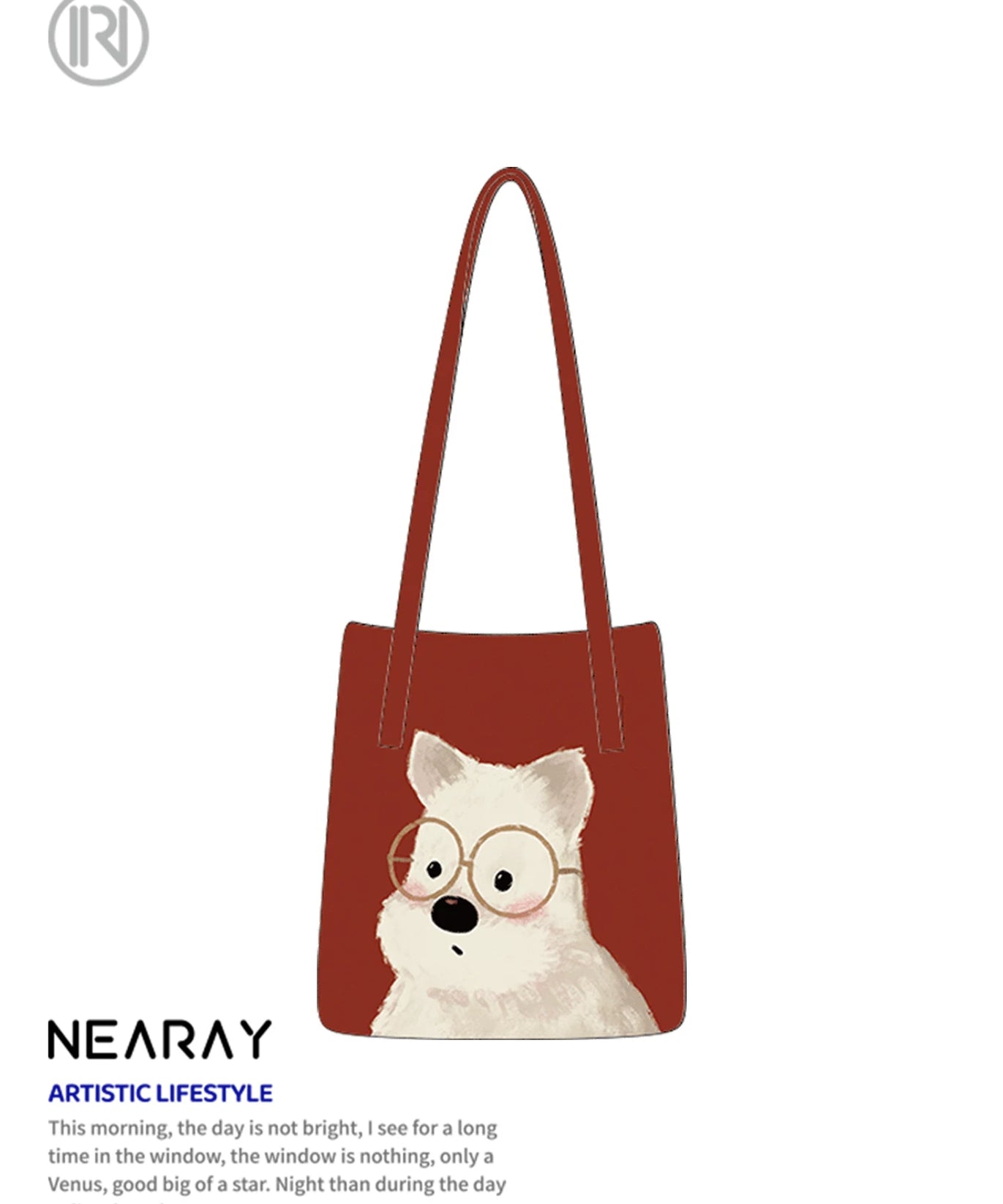Nirui new red canvas bag, cute puppy, large capacity tote bag, versatile shoulder bag for commuting, women's gift AS