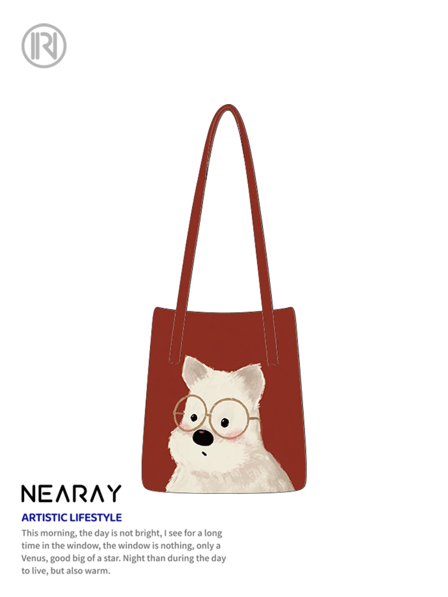 Nirui new red canvas bag, cute puppy, large capacity tote bag, versatile shoulder bag for commuting, women's gift AS